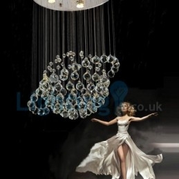 Lustre moderno contemporâneo, luminária pendente embutida, luz de gota de chuva de cristal