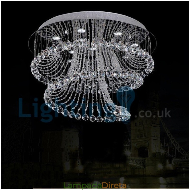 Lustre moderno contemporâneo, luminária pendente embutida, luz de gota de chuva de cristal