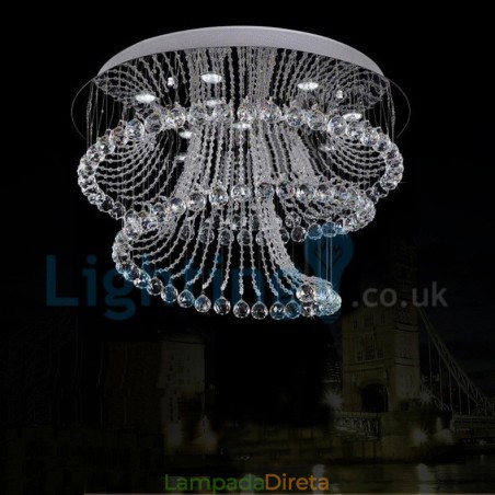Lustre moderno contemporâneo, luminária pendente embutida, luz de gota de chuva de cristal Lustre moderno contemporâneo, luminária pendente embutida, luz de gota de chuva de cristal