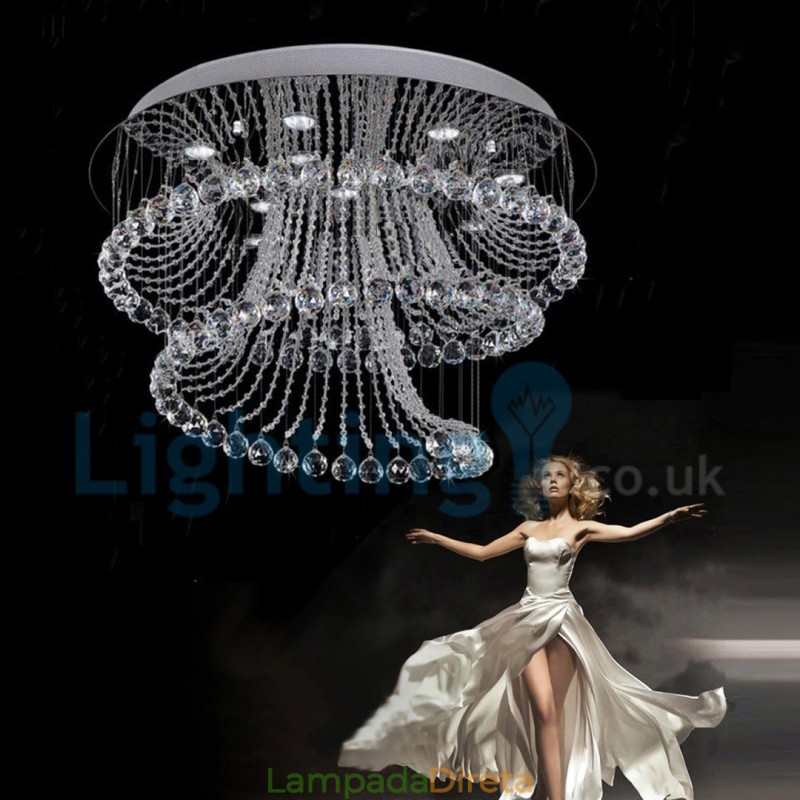 Lustre moderno contemporâneo, luminária pendente embutida, luz de gota de chuva de cristal