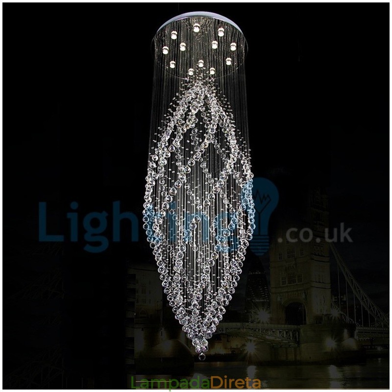Lustre moderno contemporâneo, luminária pendente embutida, luz de gota de chuva de cristal