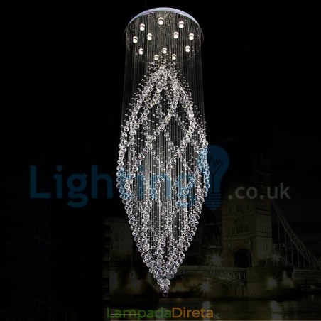 Lustre moderno contemporâneo, luminária pendente embutida, luz de gota de chuva de cristal Lustre moderno contemporâneo, luminária pendente embutida, luz de gota de chuva de cristal