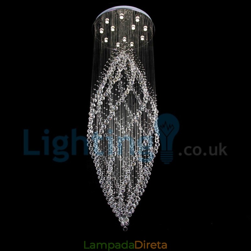 Lustre moderno contemporâneo, luminária pendente embutida, luz de gota de chuva de cristal