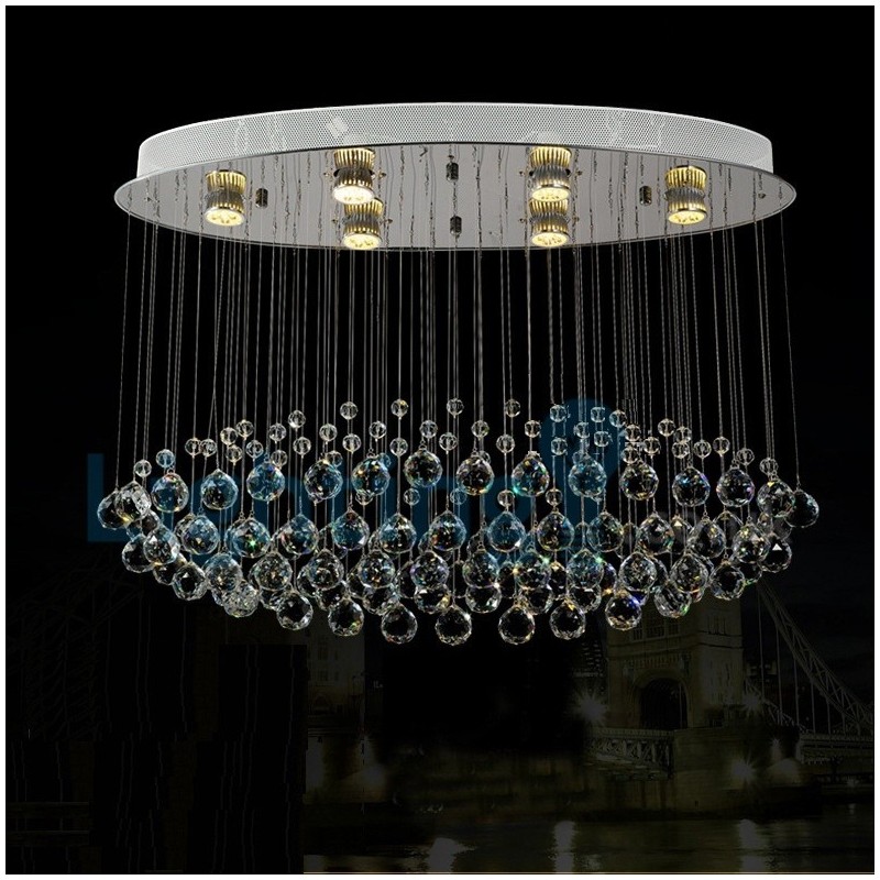 Lustre moderno contemporâneo, luminária pendente embutida, luz de gota de chuva de cristal