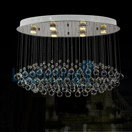 Lustre moderno contemporâneo, luminária pendente embutida, luz de gota de chuva de cristal Lustre moderno contemporâneo, luminária pendente embutida, luz de gota de chuva de cristal