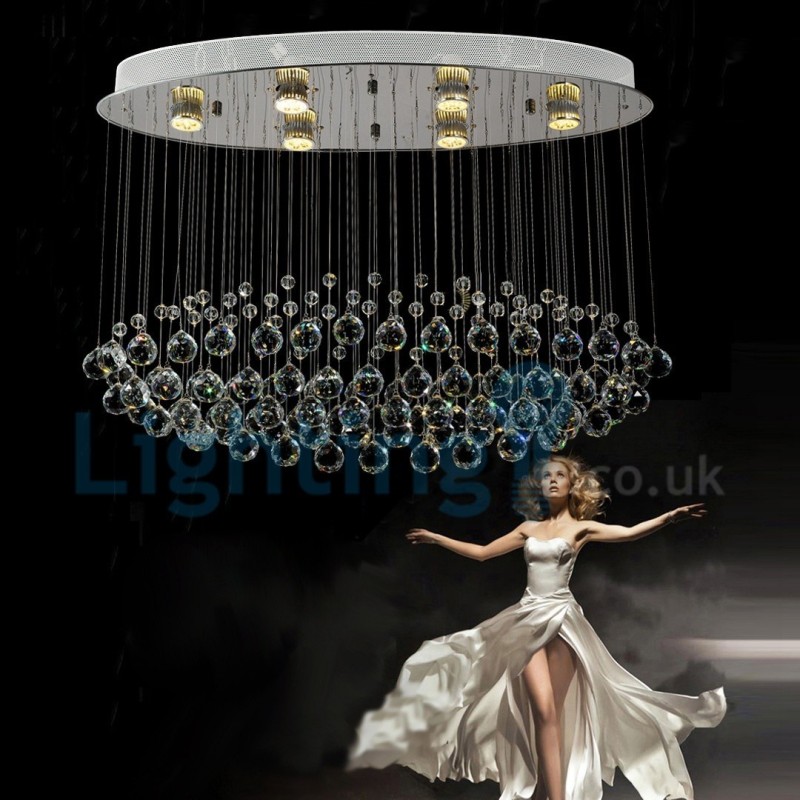 Lustre moderno contemporâneo, luminária pendente embutida, luz de gota de chuva de cristal