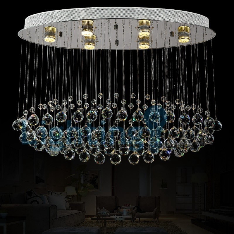 Lustre moderno contemporâneo, luminária pendente embutida, luz de gota de chuva de cristal