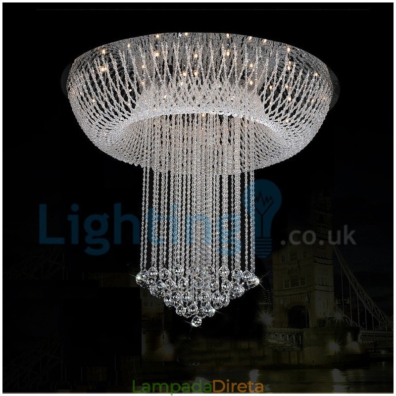 Lustre moderno contemporâneo, luminária pendente embutida, luz de gota de chuva de cristal