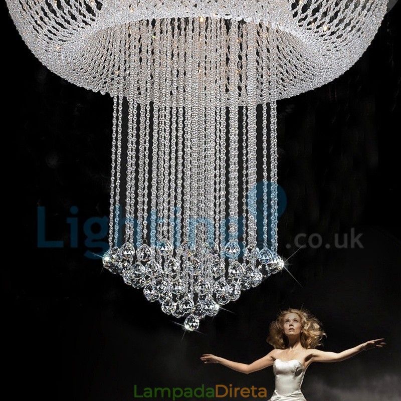 Lustre moderno contemporâneo, luminária pendente embutida, luz de gota de chuva de cristal