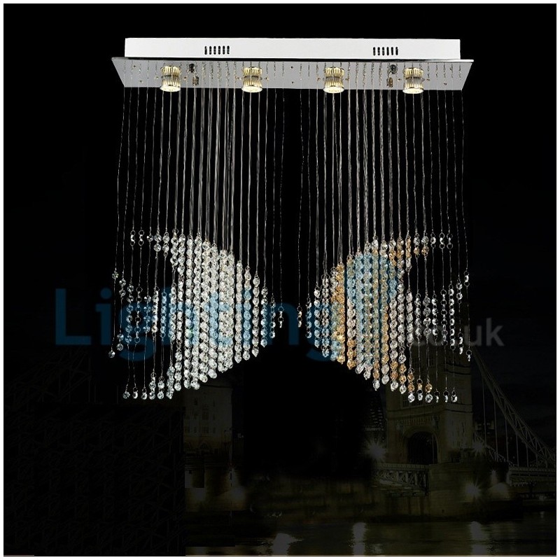 Lustre moderno contemporâneo, luminária pendente embutida, luz de gota de chuva de cristal