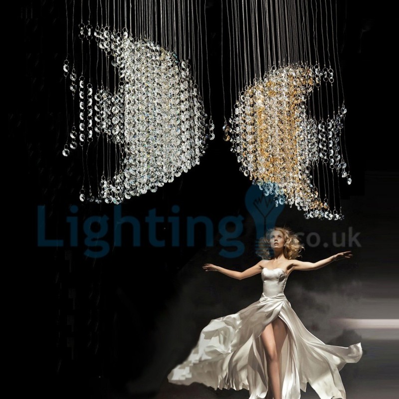 Lustre moderno contemporâneo, luminária pendente embutida, luz de gota de chuva de cristal