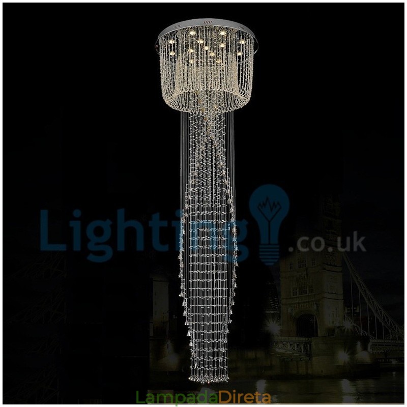 Lustre moderno contemporâneo, luminária pendente embutida, luz de gota de chuva de cristal