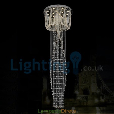 Lustre moderno contemporâneo, luminária pendente embutida, luz de gota de chuva de cristal Lustre moderno contemporâneo, luminária pendente embutida, luz de gota de chuva de cristal