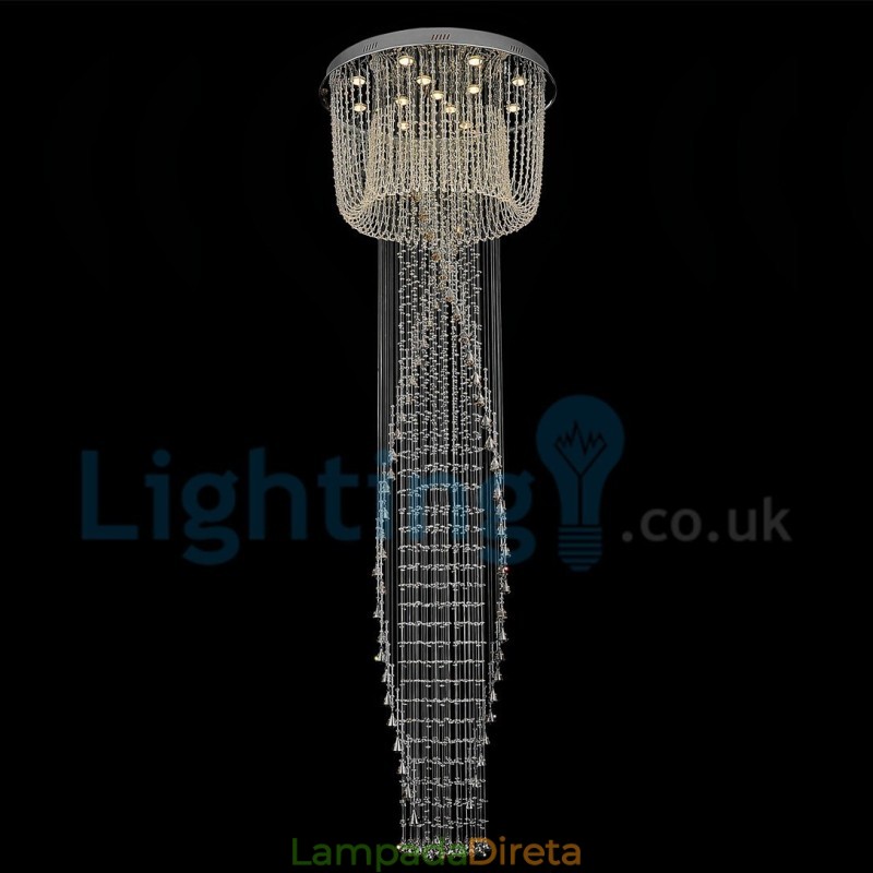 Lustre moderno contemporâneo, luminária pendente embutida, luz de gota de chuva de cristal