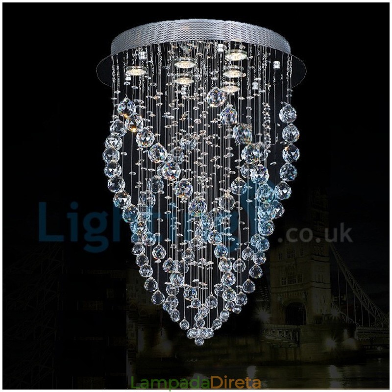 Lustre moderno contemporâneo, luminária pendente embutida, luz de gota de chuva de cristal