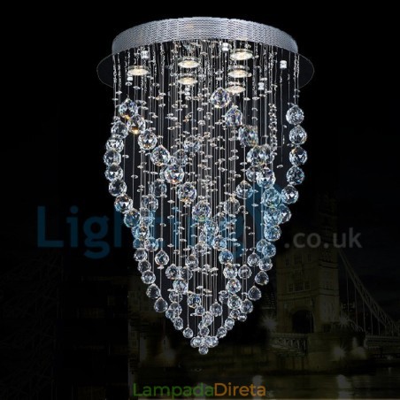 Lustre moderno contemporâneo, luminária pendente embutida, luz de gota de chuva de cristal