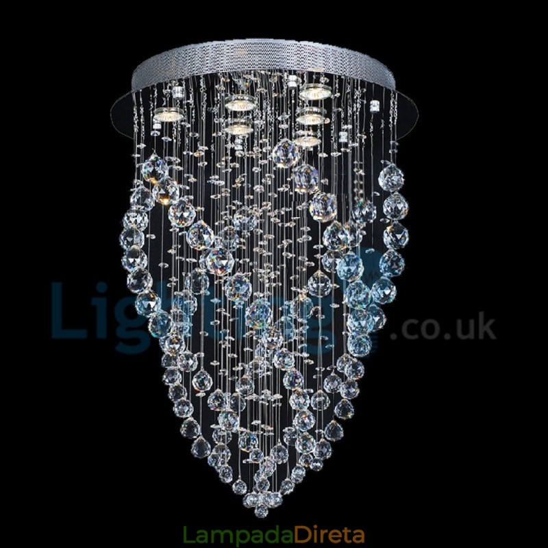 Lustre moderno contemporâneo, luminária pendente embutida, luz de gota de chuva de cristal