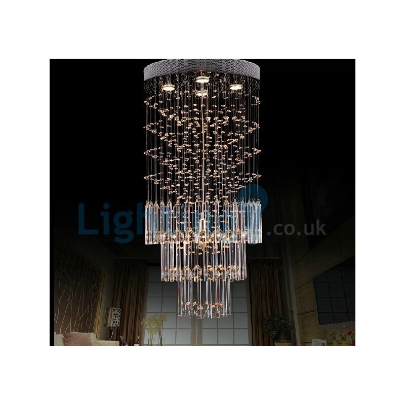 Lustre moderno contemporâneo, luminária pendente embutida, luz de gota de chuva de cristal