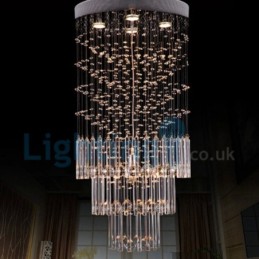 Lustre moderno contemporâneo, luminária pendente embutida, luz de gota de chuva de cristal