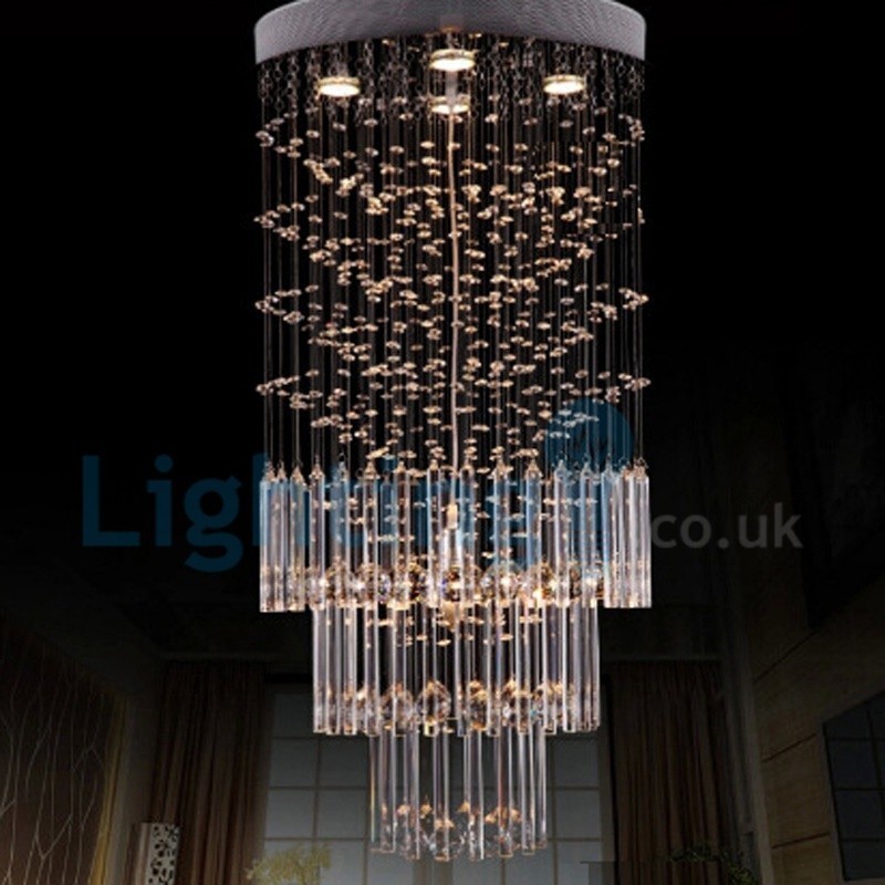 Lustre moderno contemporâneo, luminária pendente embutida, luz de gota de chuva de cristal