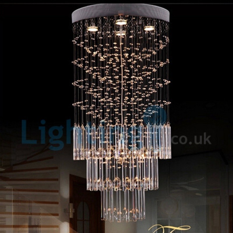 Lustre moderno contemporâneo, luminária pendente embutida, luz de gota de chuva de cristal