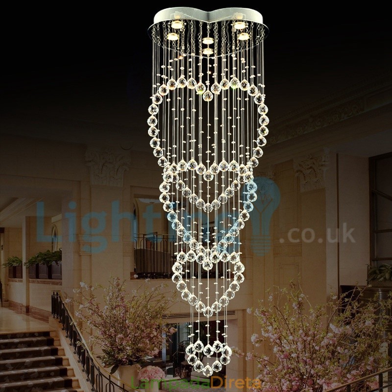Lustre moderno contemporâneo, luminária pendente embutida, luz de gota de chuva de cristal