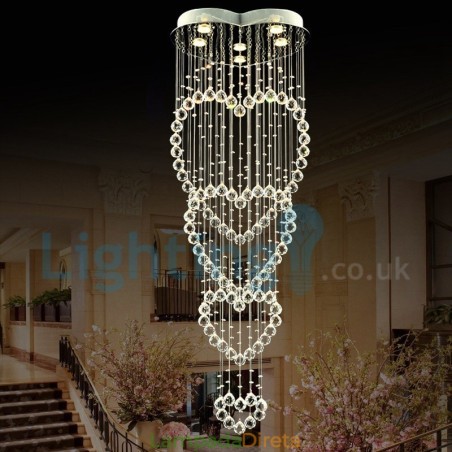Lustre moderno contemporâneo, luminária pendente embutida, luz de gota de chuva de cristal Lustre moderno contemporâneo, luminária pendente embutida, luz de gota de chuva de cristal