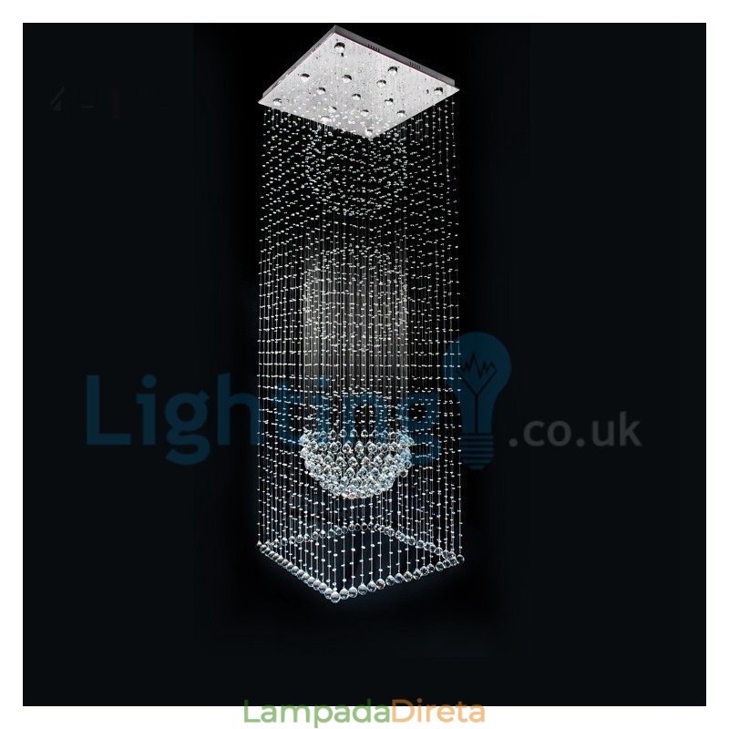 Lustre moderno contemporâneo, luminária pendente embutida, luz de gota de chuva de cristal