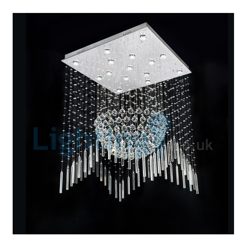 Lustre moderno contemporâneo, luminária pendente embutida, luz de gota de chuva de cristal
