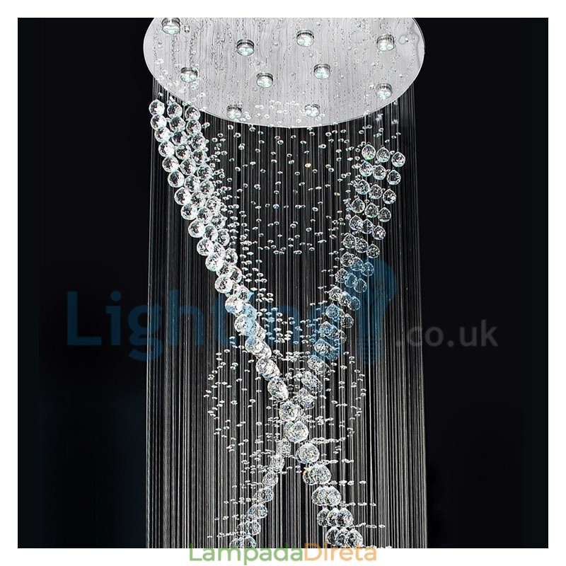 Lustre moderno contemporâneo, luminária pendente embutida, luz de gota de chuva de cristal