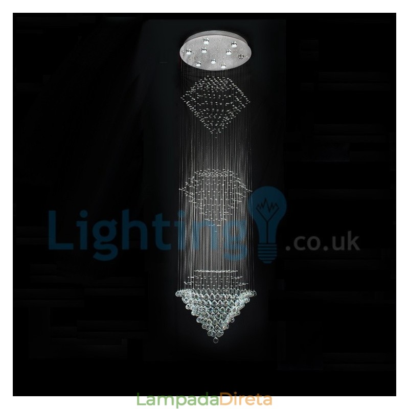 Lustre moderno contemporâneo, luminária pendente embutida, luz de gota de chuva de cristal