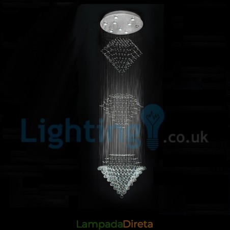 Lustre moderno contemporâneo, luminária pendente embutida, luz de gota de chuva de cristal Lustre moderno contemporâneo, luminária pendente embutida, luz de gota de chuva de cristal