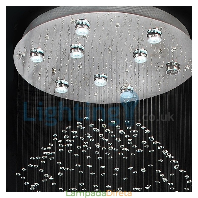Lustre moderno contemporâneo, luminária pendente embutida, luz de gota de chuva de cristal