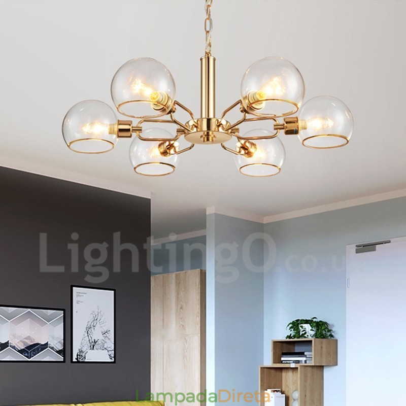 Lustre nórdico pós-moderno criativo de vidro mágico com 6 luzes