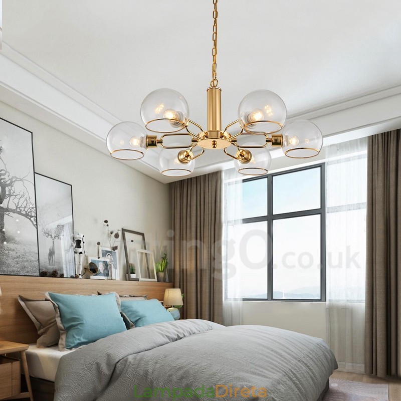 Lustre nórdico pós-moderno criativo de vidro mágico com 6 luzes