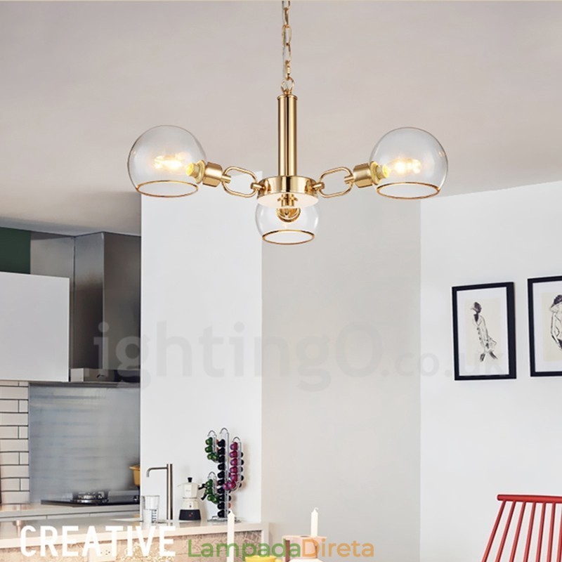 Lustre nórdico pós-moderno criativo de vidro mágico com 3 luzes