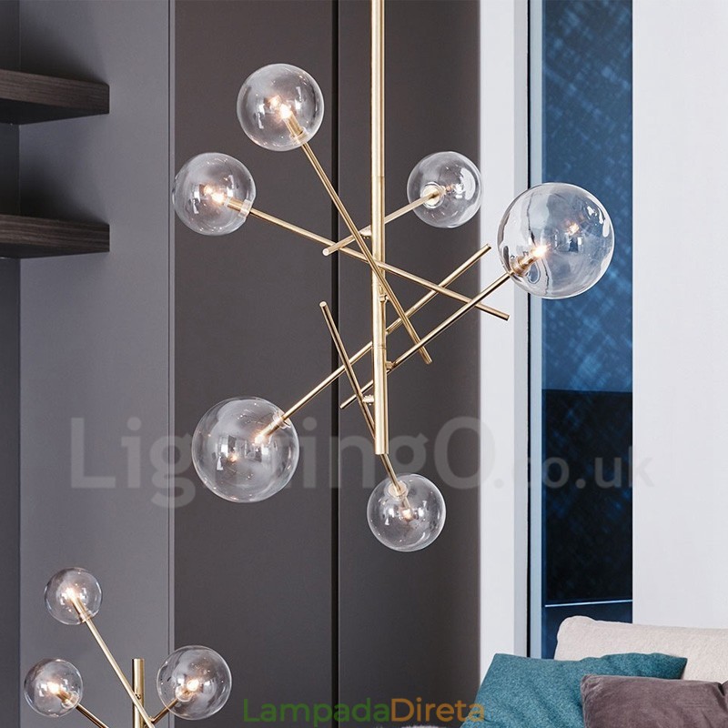 6 Luzes Nordic Lâmpada Lustre Simples Criativo Retro Ferro Bola De Vidro Feijão Mágico Lustre