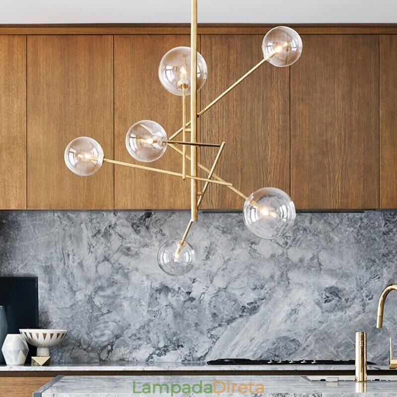 6 Luzes Nordic Lâmpada Lustre Simples Criativo Retro Ferro Bola De Vidro Feijão Mágico Lustre