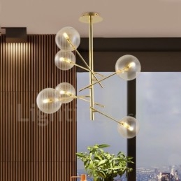 6 Luzes Nordic Lâmpada Lustre Simples Criativo Retro Ferro Bola De Vidro Feijão Mágico Lustre