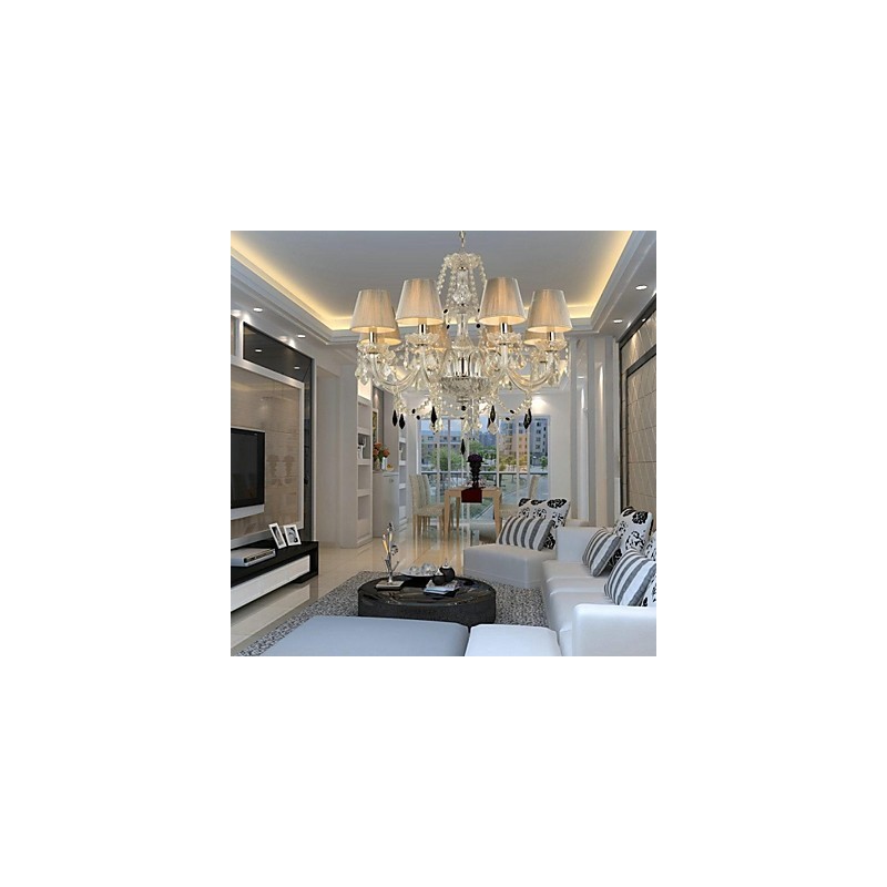 Lustre de cristal luxo moderno 1 níveis sala de estar 6 luzes