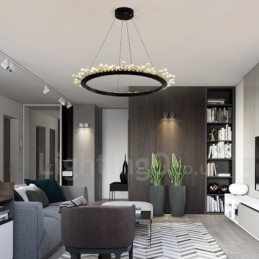 Luminária pendente de cristal em formato de anel moderno