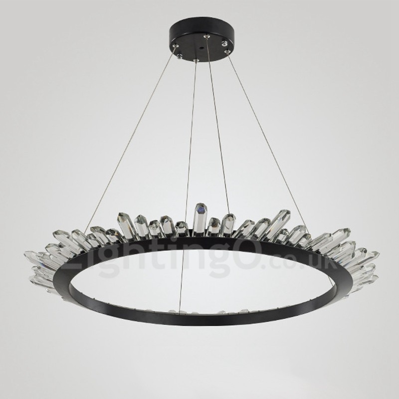 Luminária pendente de cristal em formato de anel moderno