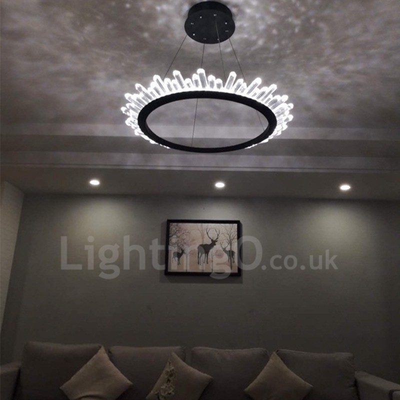 Luminária pendente de cristal em formato de anel moderno
