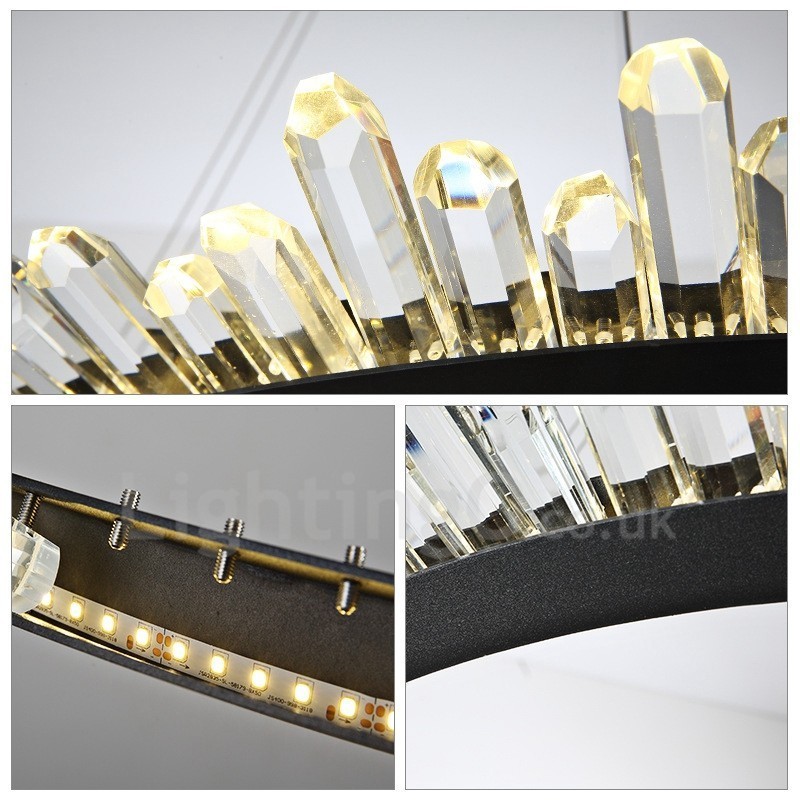 Luminária pendente de cristal em formato de anel moderno