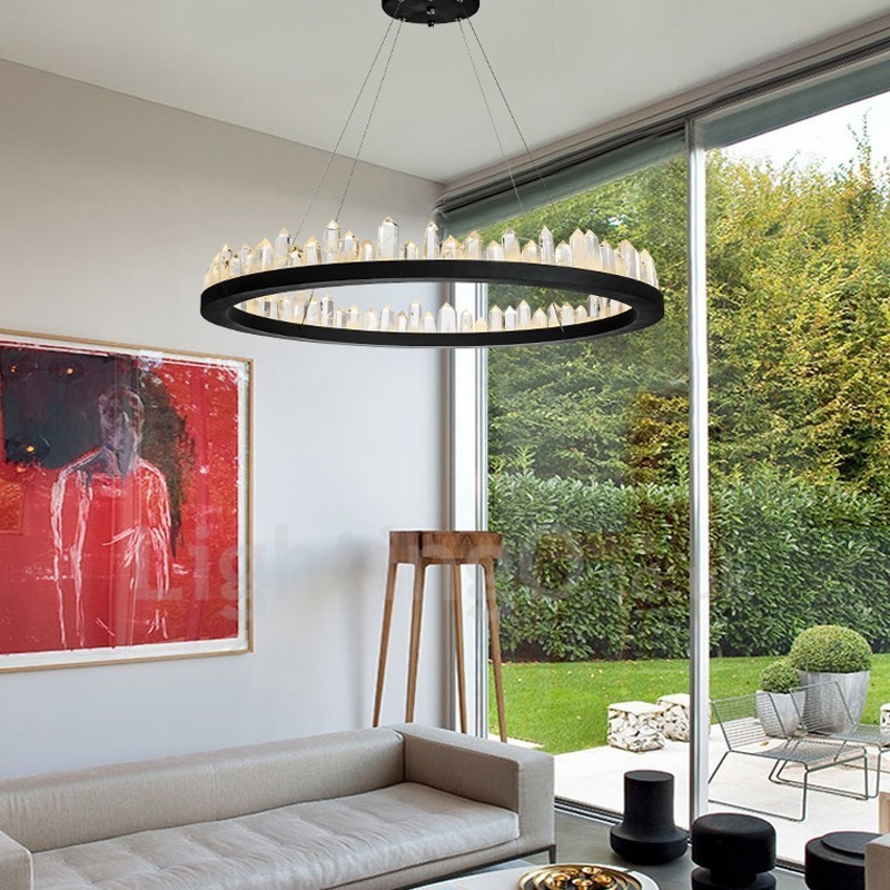 Luminária pendente de cristal com design de círculo requintado