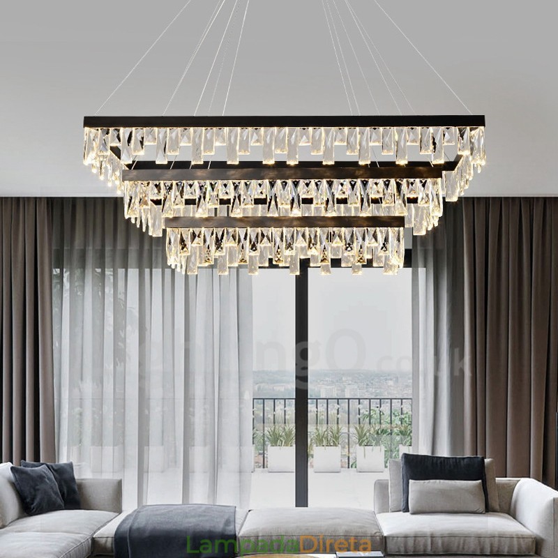 Luminária pendente de cristal nórdico Luminária pendente retangular de atmosfera Iluminação pós-moderna