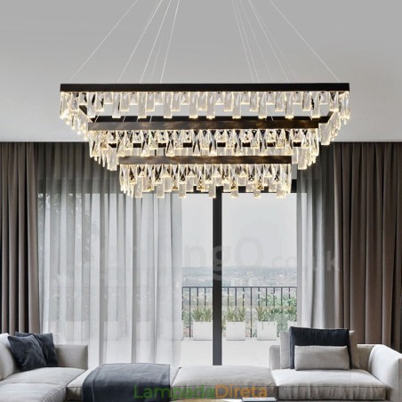 Luminária pendente de cristal nórdico Luminária pendente retangular de atmosfera Iluminação pós-moderna Luminária pendente de cristal nórdico Luminária pendente retangular de atmosfera Iluminação pós-moderna