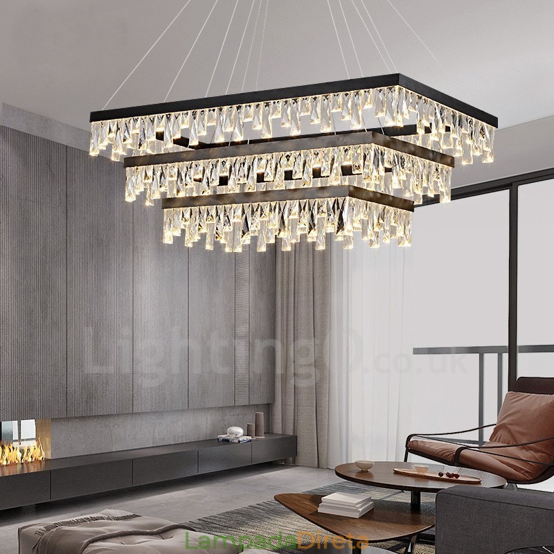 Luminária pendente de cristal nórdico Luminária pendente retangular de atmosfera Iluminação pós-moderna