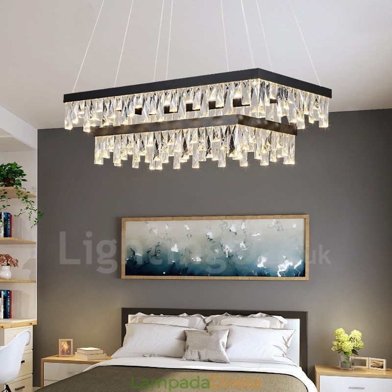 Luminária pendente de cristal nórdico Luminária pendente retangular de atmosfera Iluminação pós-moderna