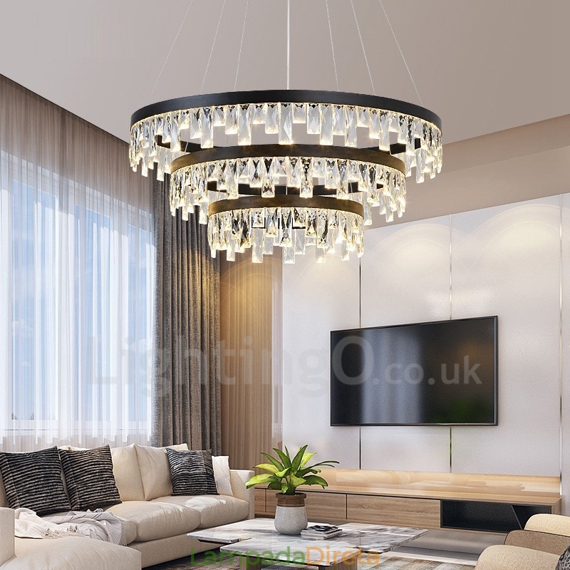 Luminária pendente de cristal com design circular moderno